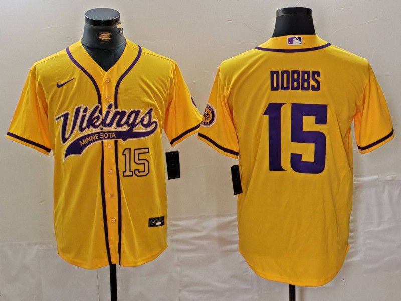 Men Minnesota Vikings #15 Dobbs Yellow Joint Name 2024 Nike Limited NFL Jersey style 5